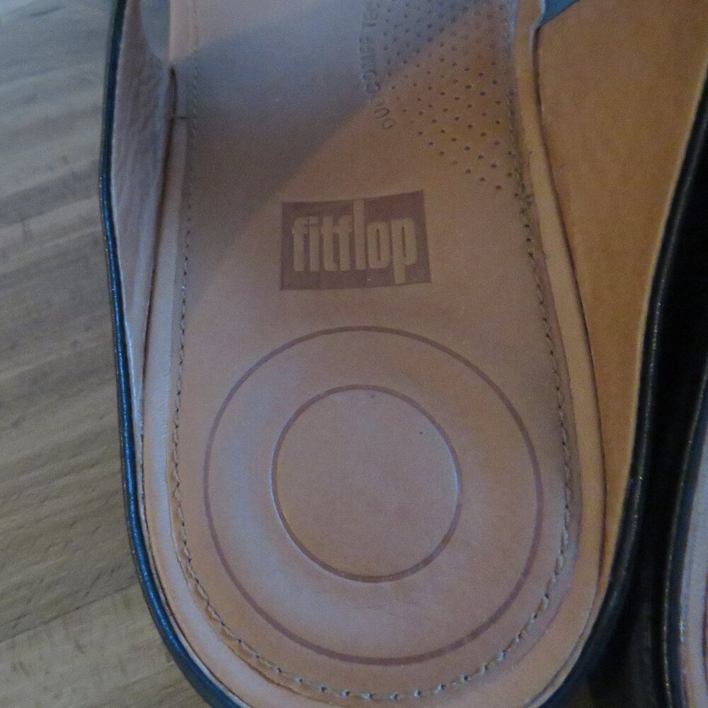 FITFLOP Banda Crystal Toe-Post Thong Sandals Black Leather Comfort - Size US 10 - Picture 7 of 15